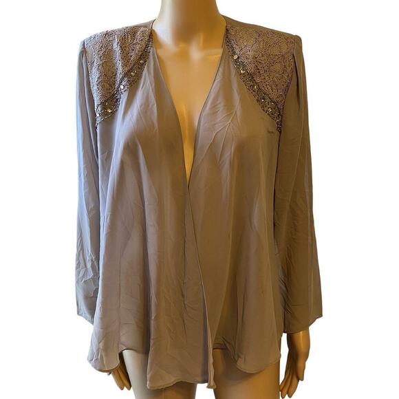 Y2K Silky Open Kimono Cardigan Jacket Sheer Sequin Women Sz 8 Formal Boho Light - Picture 1 of 9